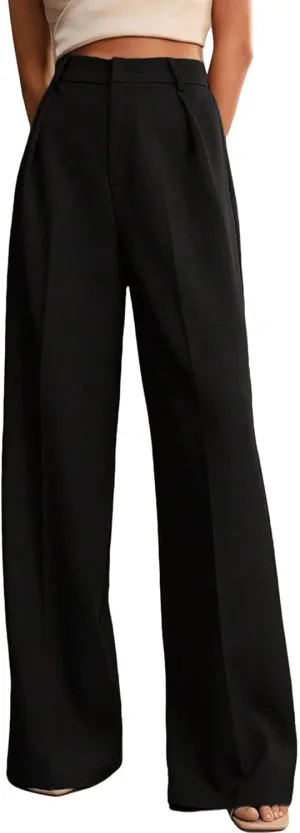 Womens Wide Leg Pants High Waist Straight Work Pants Office Business Casual Palazzo Trousers with Pockets
