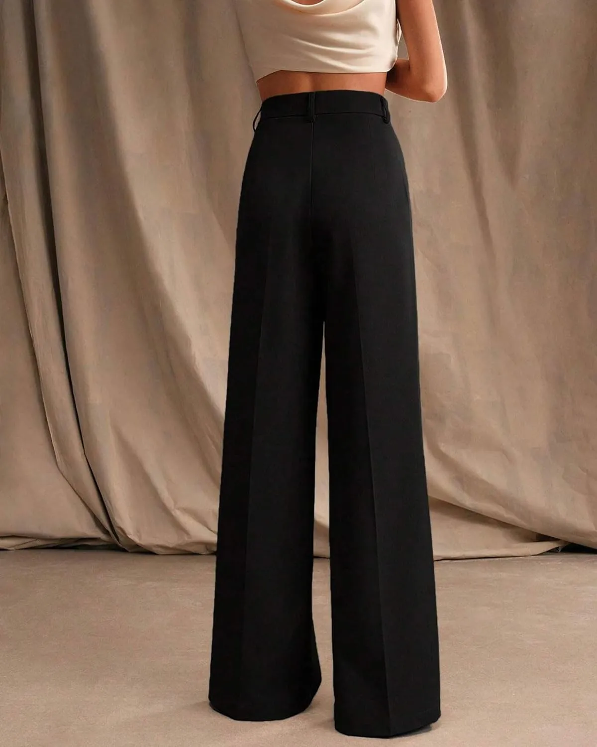 Womens Wide Leg Pants High Waist Straight Work Pants Office Business Casual Palazzo Trousers with Pockets