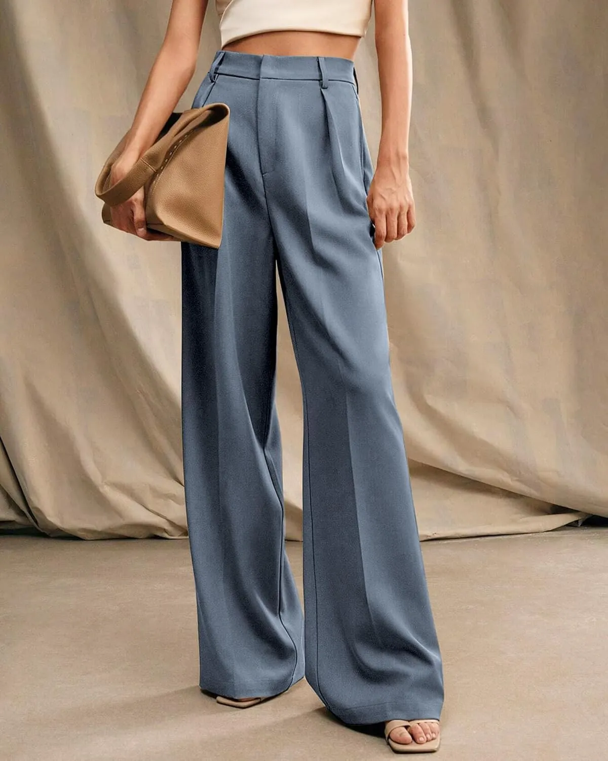 Womens Wide Leg Pants High Waist Straight Work Pants Office Business Casual Palazzo Trousers with Pockets