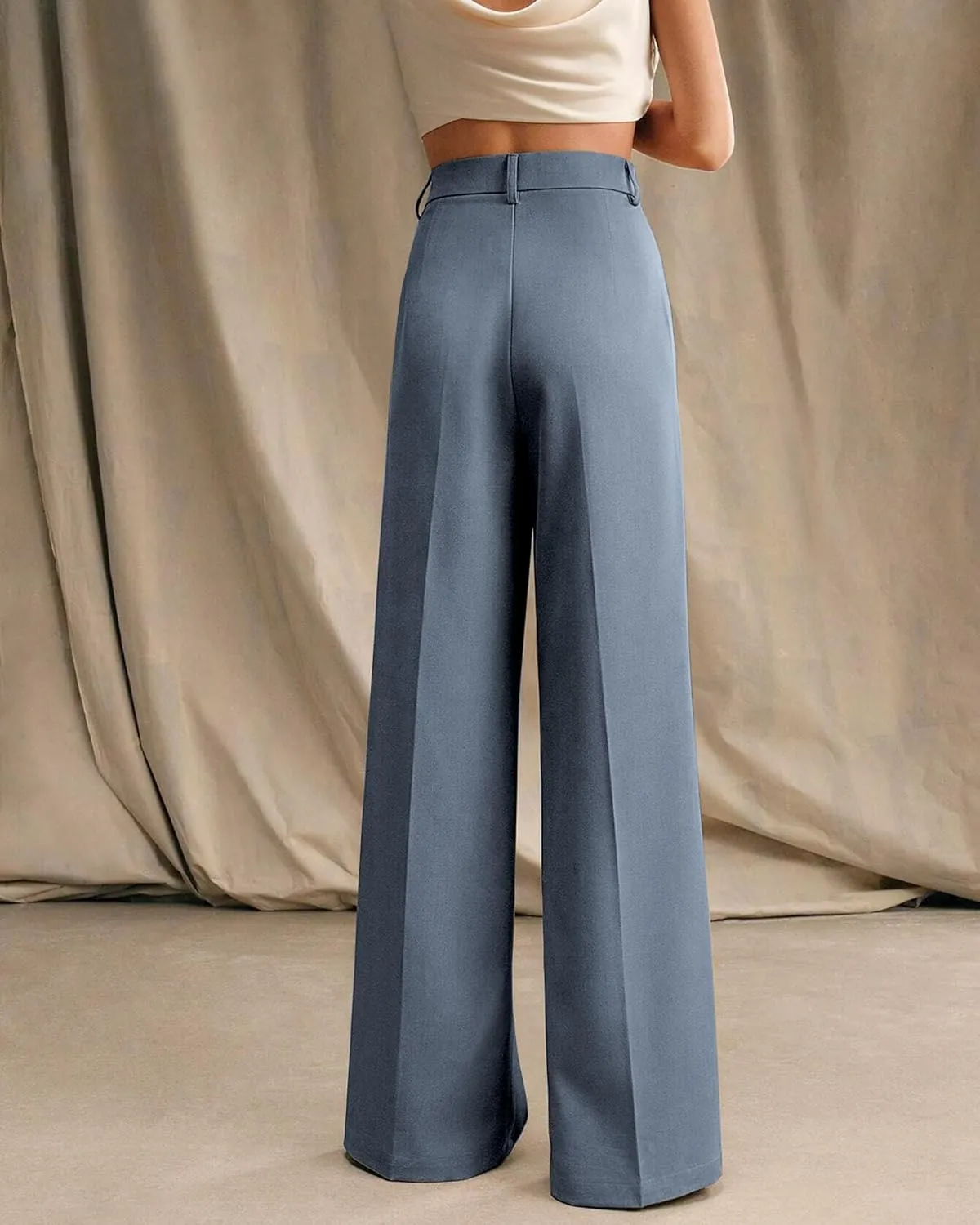 Womens Wide Leg Pants High Waist Straight Work Pants Office Business Casual Palazzo Trousers with Pockets