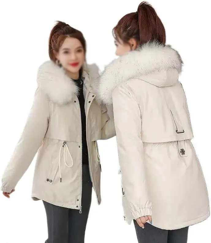 Women's Winter Cotton Down Padded Jacket Casual Coat Pocket Jacket Female Thick Warm Hooded Outwear