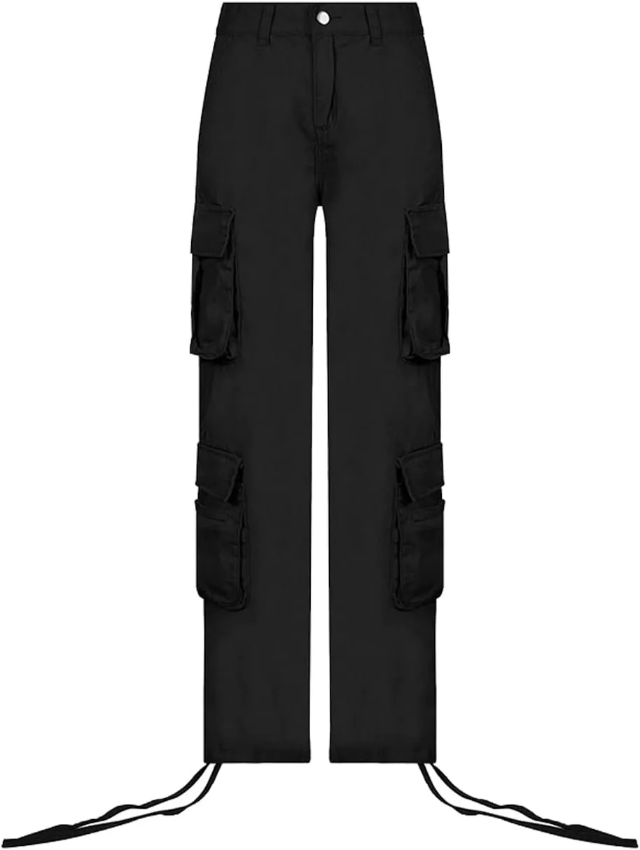 Women's Y2K High Rise Baggy Straight Leg Cargo Pants Streetwear Casual Boyfriend Trousers with Pockets