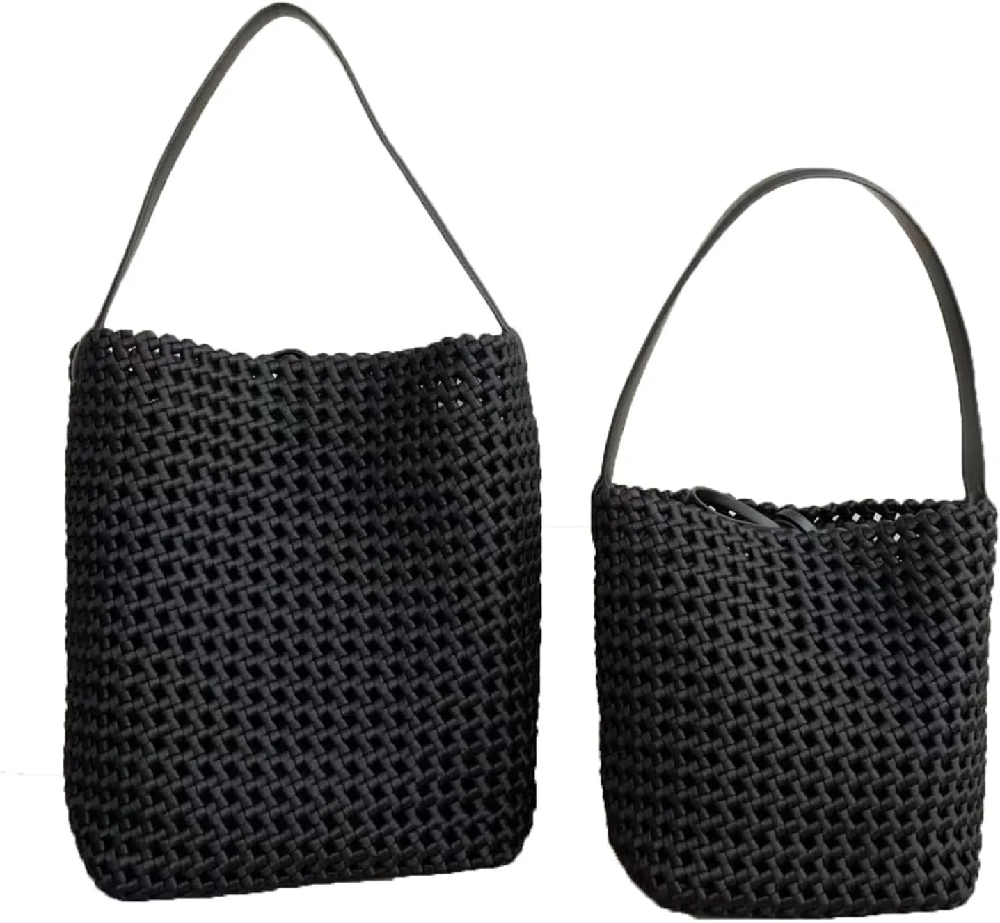 Woven Bucket Bag High-grade Woven Bucket Bag Hollow Shoulder Tote Bag 2024 Large Capacity Commuting(Black,40x32x16cm)