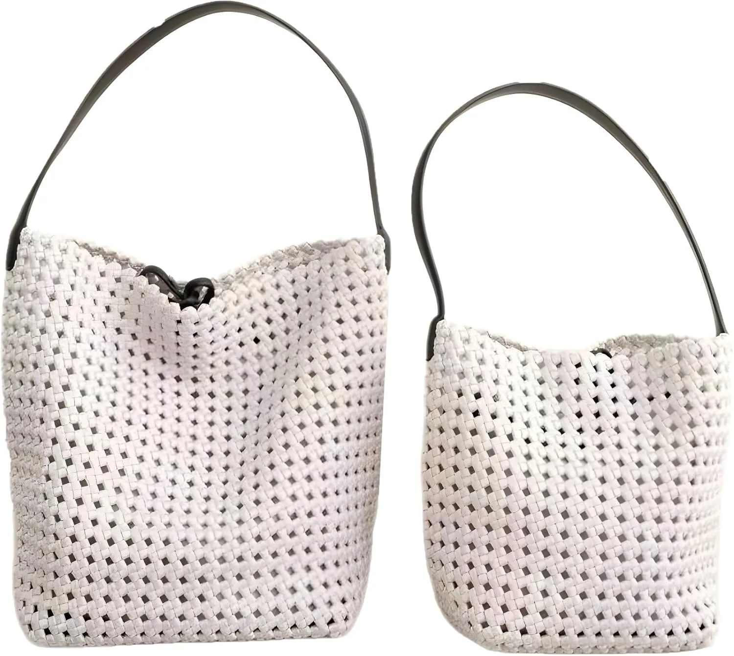 Woven Bucket Bag High-grade Woven Bucket Bag Hollow Shoulder Tote Bag 2024 Large Capacity Commuting(White,40x32x16cm)