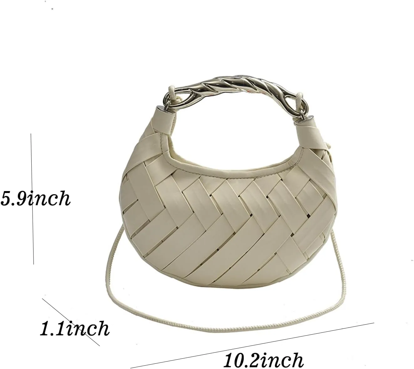 Woven Crescent Hobo Bag, Beige Leather Crossbody Purse