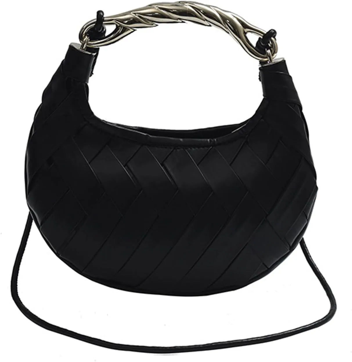 Woven Crescent Hobo Bag, Beige Leather Crossbody Purse