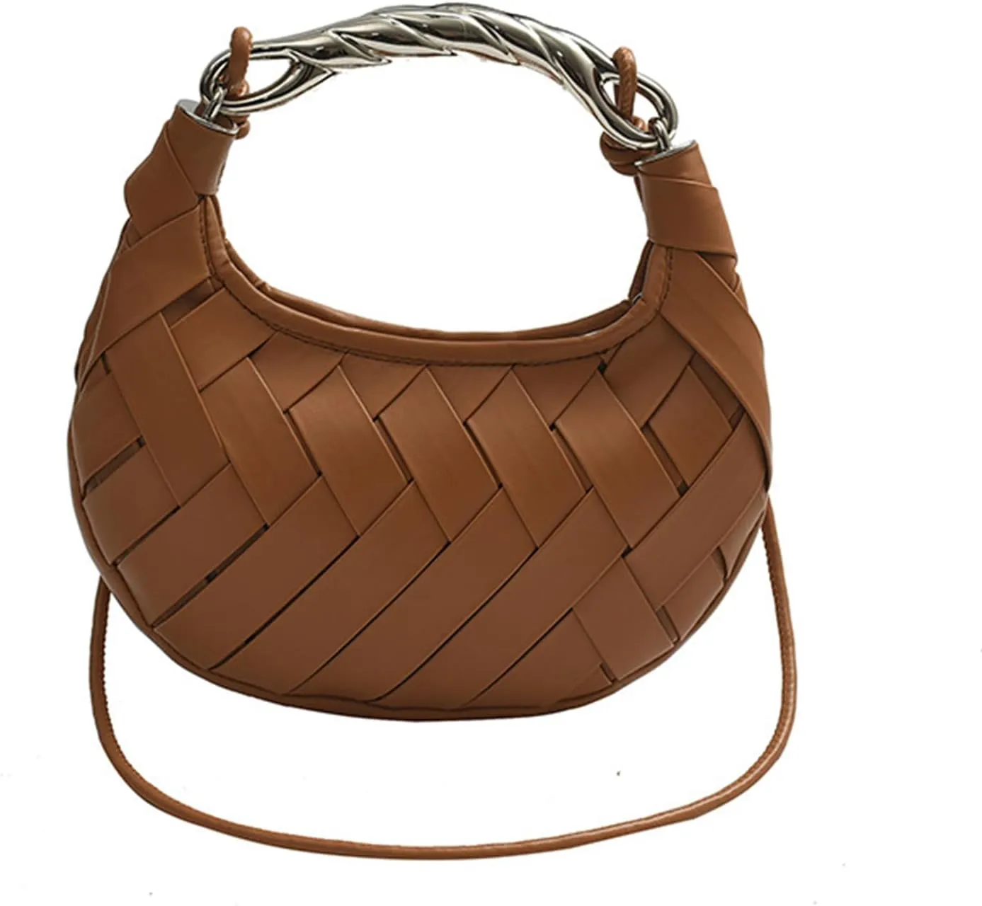 Woven Crescent Hobo Bag, Beige Leather Crossbody Purse