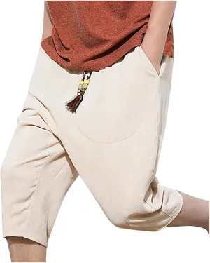 Ymosrh Men's Shorts Casual Solid Color Cotton Linen Lightweight Comfortable Casual Shorts Cropped Pants Shorts, M-5XL