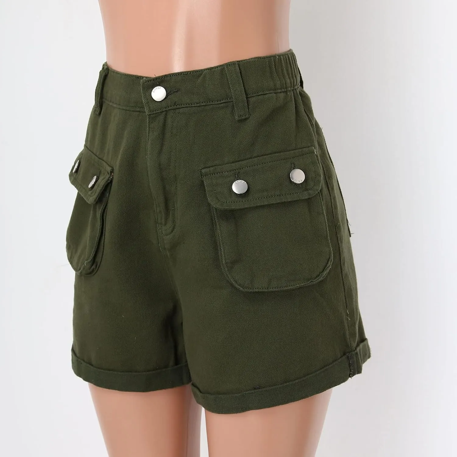YOLAI Women's Summer High Waisted Denim Shorts Folded Hem Casual Jeans Short Streetwear Hip Hop Cargo Shorts with Pockets