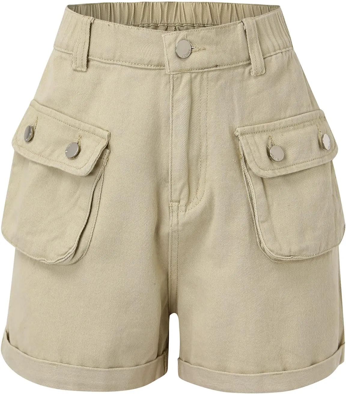 YOLAI Women's Summer High Waisted Denim Shorts Folded Hem Casual Jeans Short Streetwear Hip Hop Cargo Shorts with Pockets