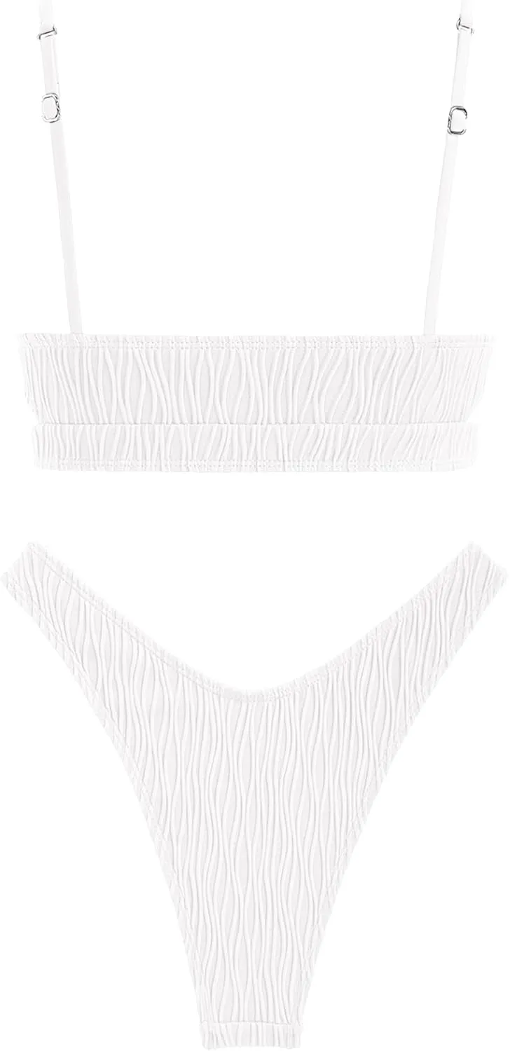 ZAFUL Women's Cutout Bikini Sets Scoop Neck Back Criss Cross Tie Ribbed High Cut Bikini Swimsuit Two Piece Bathing Suits