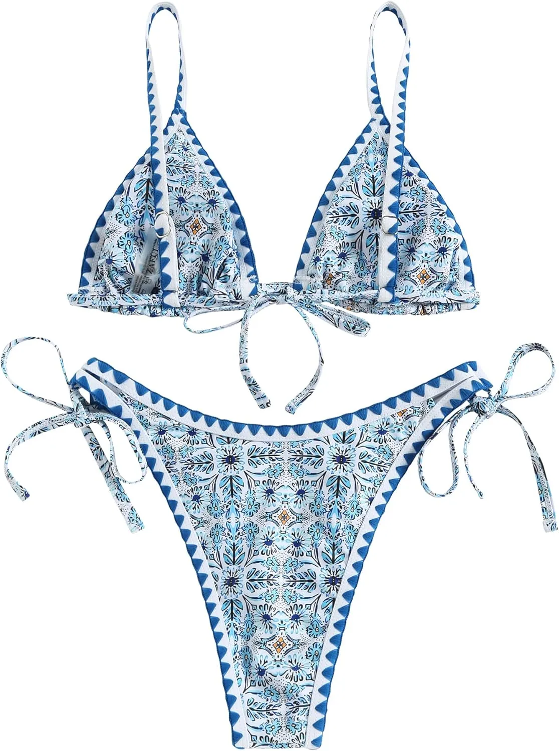 ZAFUL Women's Swimsuits Boho Floral Print String Thong Bikini Set Sexy High Cut Swimwear Bathing Suit