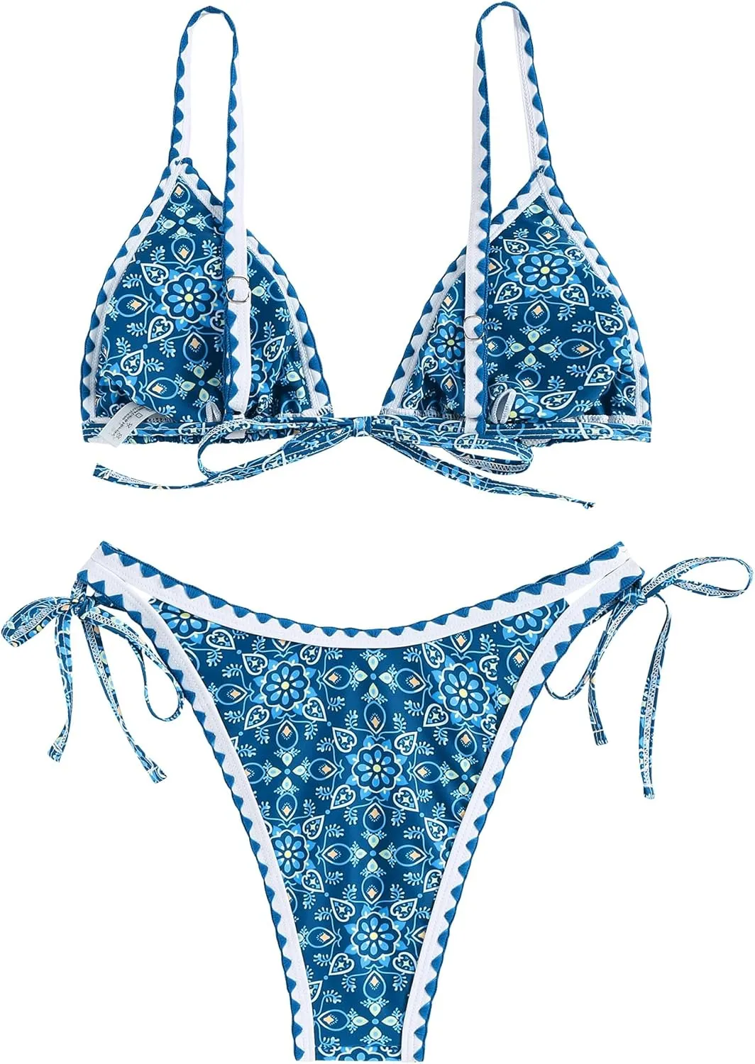 ZAFUL Women's Swimsuits Boho Floral Print String Thong Bikini Set Sexy High Cut Swimwear Bathing Suit