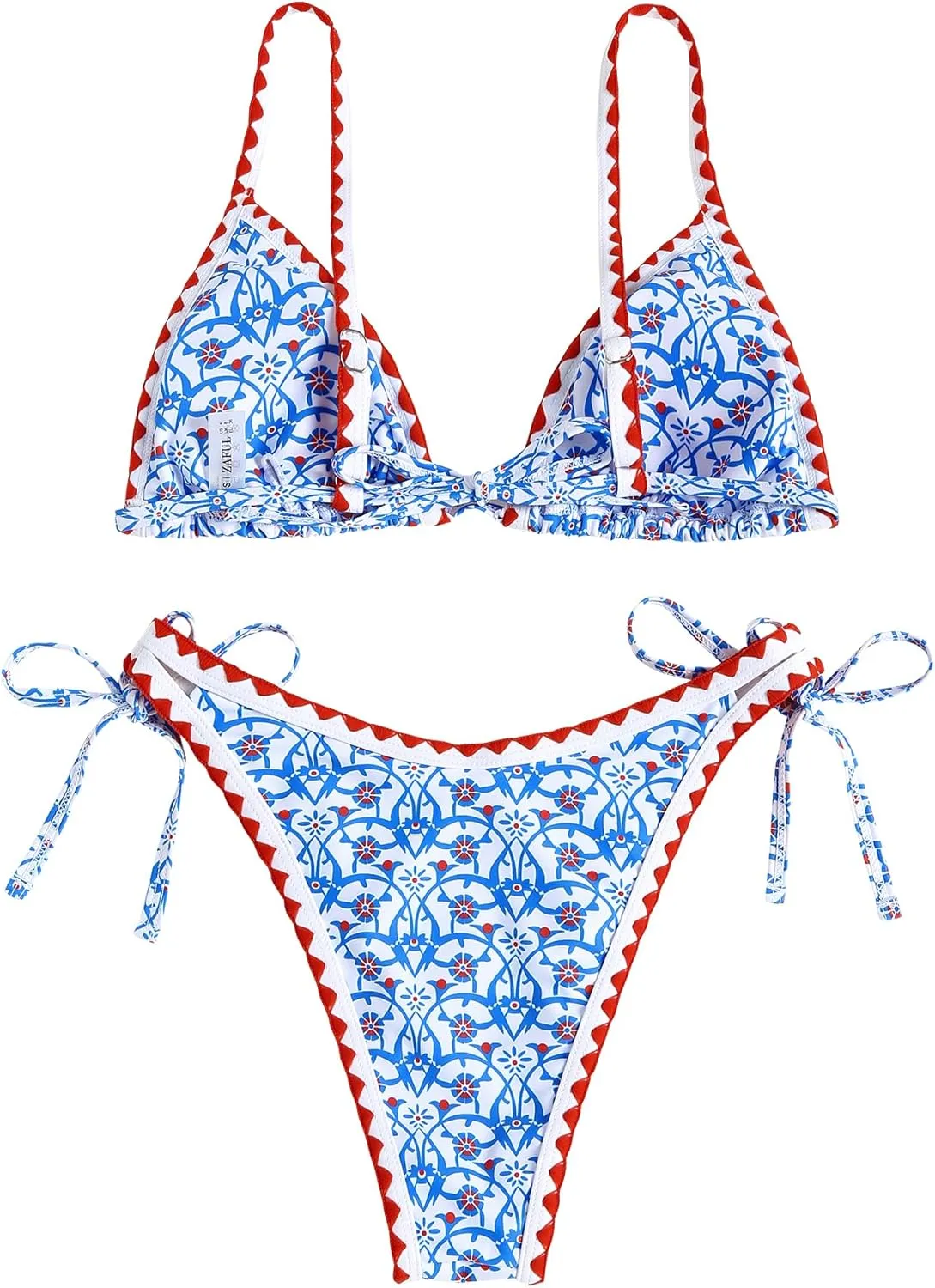 ZAFUL Women's Swimsuits Boho Floral Print String Thong Bikini Set Sexy High Cut Swimwear Bathing Suit