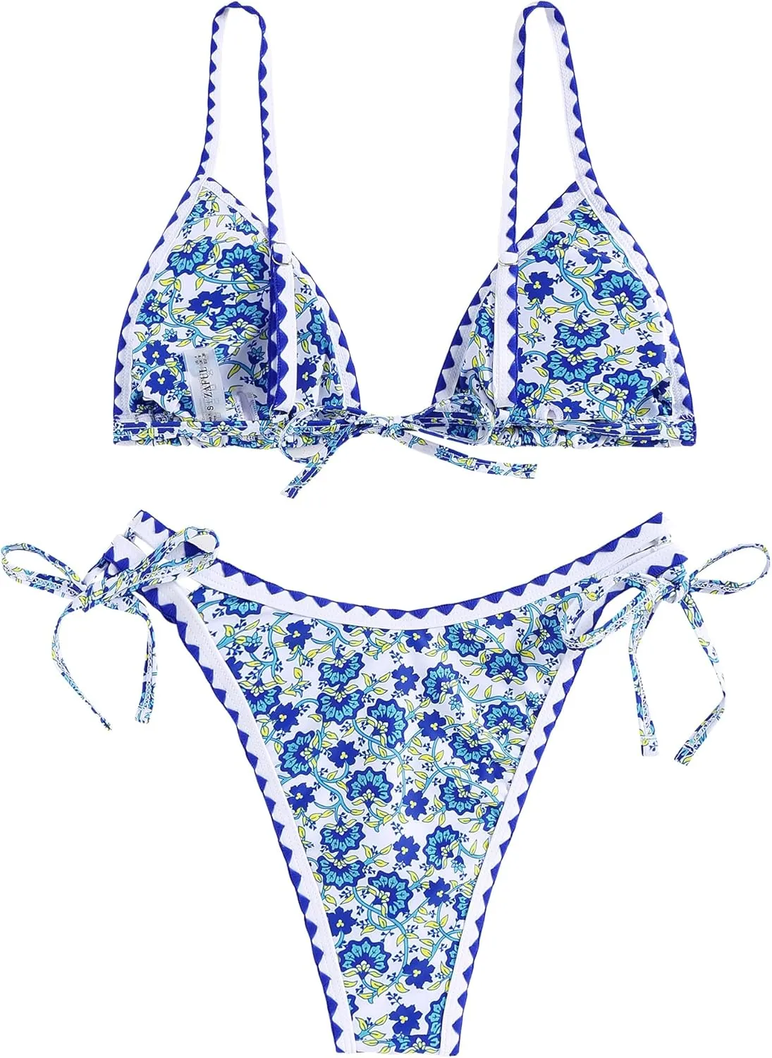 ZAFUL Women's Swimsuits Boho Floral Print String Thong Bikini Set Sexy High Cut Swimwear Bathing Suit