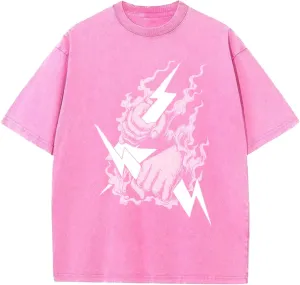 Zeus-Mens Cotton Wash Solid Oversized T-Shirts for Streetwear Graphic Tees Baggy Hip Hop Unisex Tee Tops