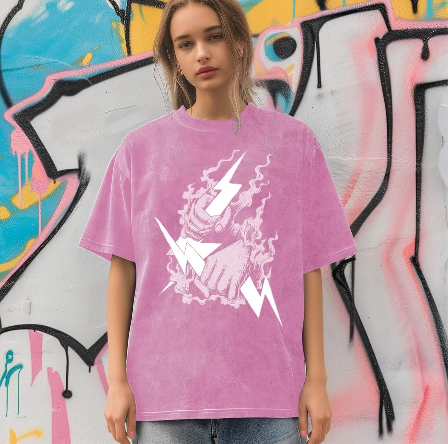 Zeus-Mens Cotton Wash Solid Oversized T-Shirts for Streetwear Graphic Tees Baggy Hip Hop Unisex Tee Tops