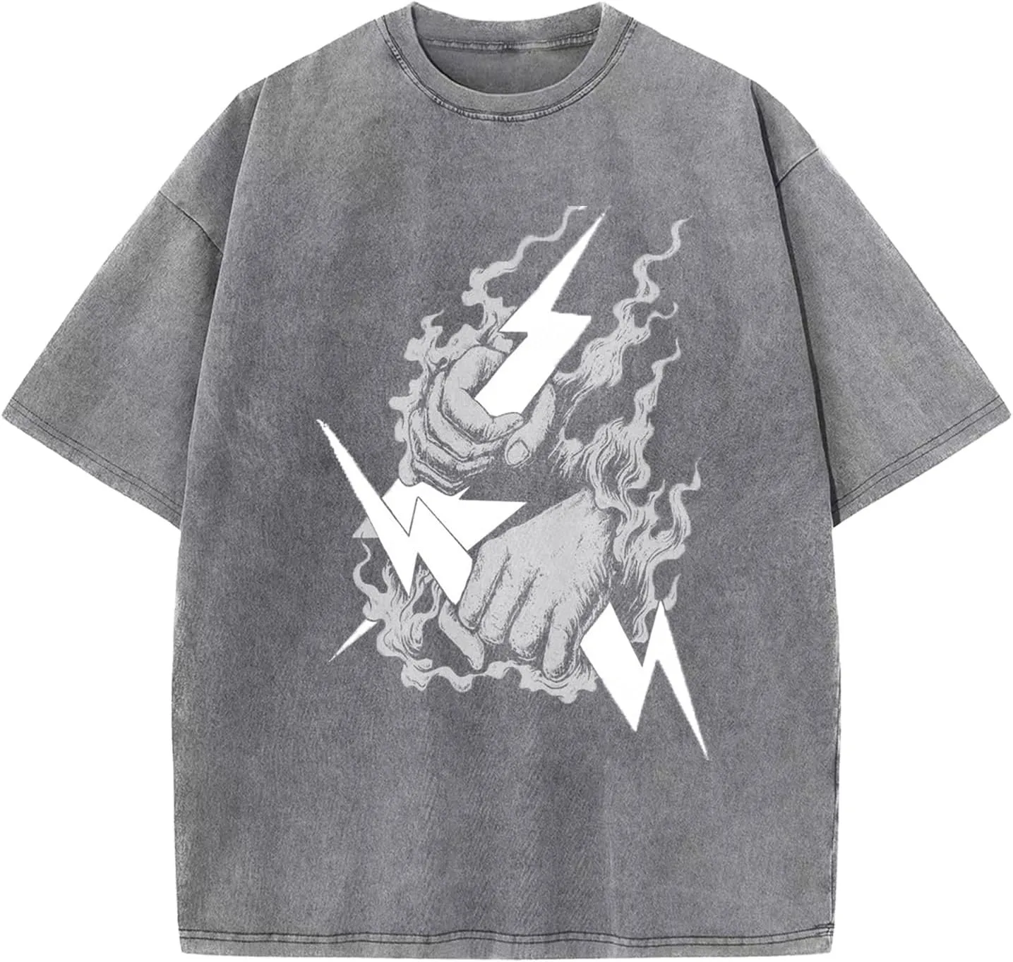 Zeus-Mens Cotton Wash Solid Oversized T-Shirts for Streetwear Graphic Tees Baggy Hip Hop Unisex Tee Tops