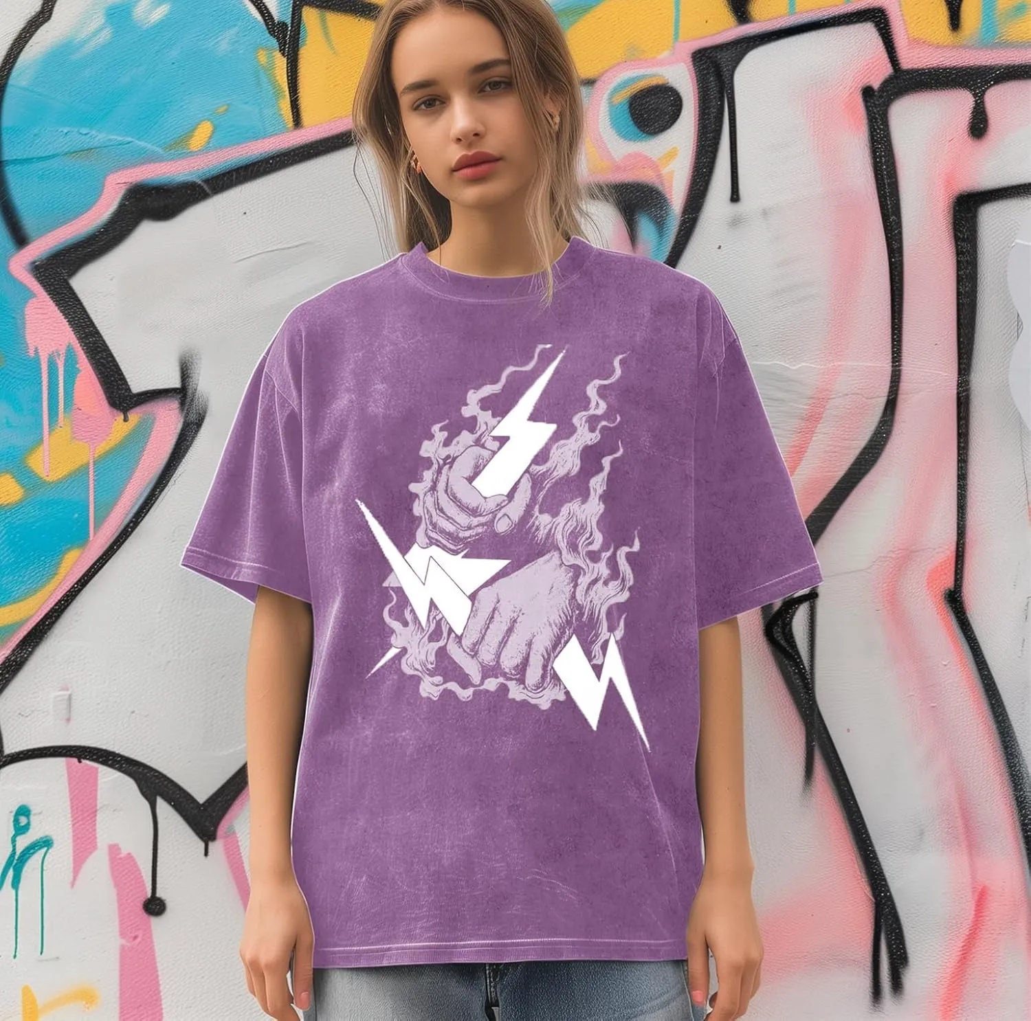 Zeus-Mens Cotton Wash Solid Oversized T-Shirts for Streetwear Graphic Tees Baggy Hip Hop Unisex Tee Tops