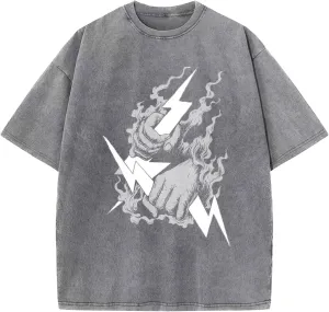 Zeus-Mens Cotton Wash Solid Oversized T-Shirts for Streetwear Graphic Tees Baggy Hip Hop Unisex Tee Tops