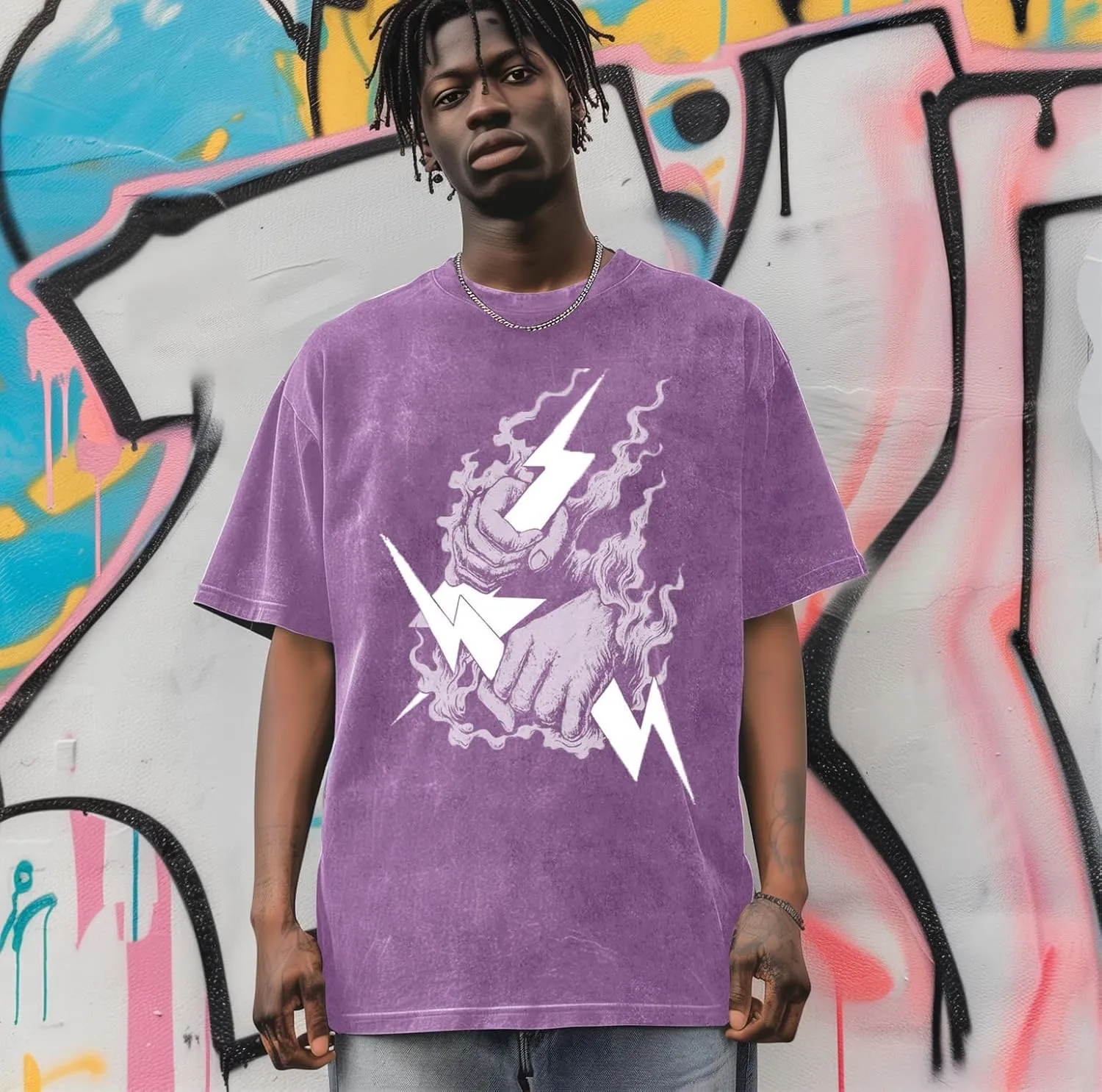 Zeus-Mens Cotton Wash Solid Oversized T-Shirts for Streetwear Graphic Tees Baggy Hip Hop Unisex Tee Tops
