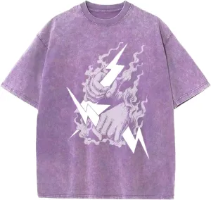 Zeus-Mens Cotton Wash Solid Oversized T-Shirts for Streetwear Graphic Tees Baggy Hip Hop Unisex Tee Tops