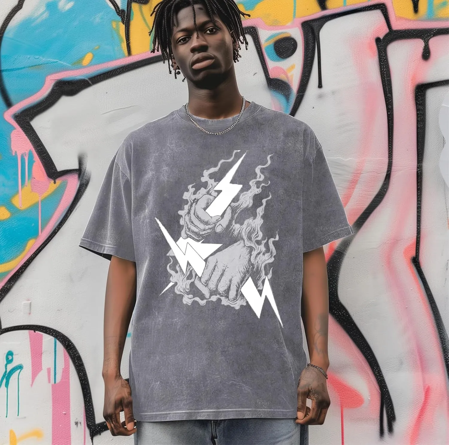 Zeus-Mens Cotton Wash Solid Oversized T-Shirts for Streetwear Graphic Tees Baggy Hip Hop Unisex Tee Tops