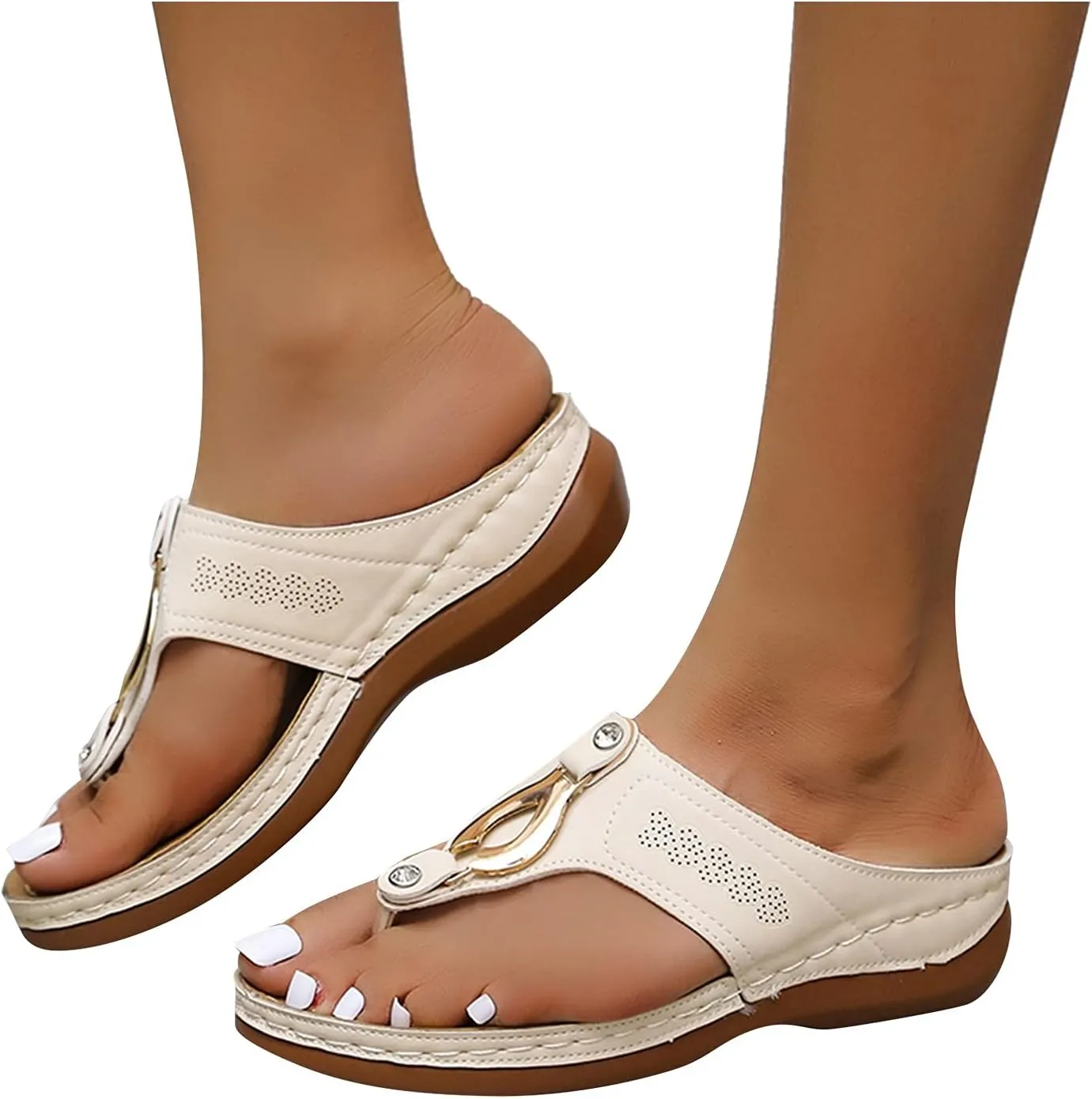 ZSpzx Women's Orthotic Cushion Flip Flops Recovery Walking Sandals for Women Comfortable Metal Plantar Fasciitis Bunion Casual Womens Non Slip-on Outdoor Slides Wedge Slide Dressy Summer Beach Shoes