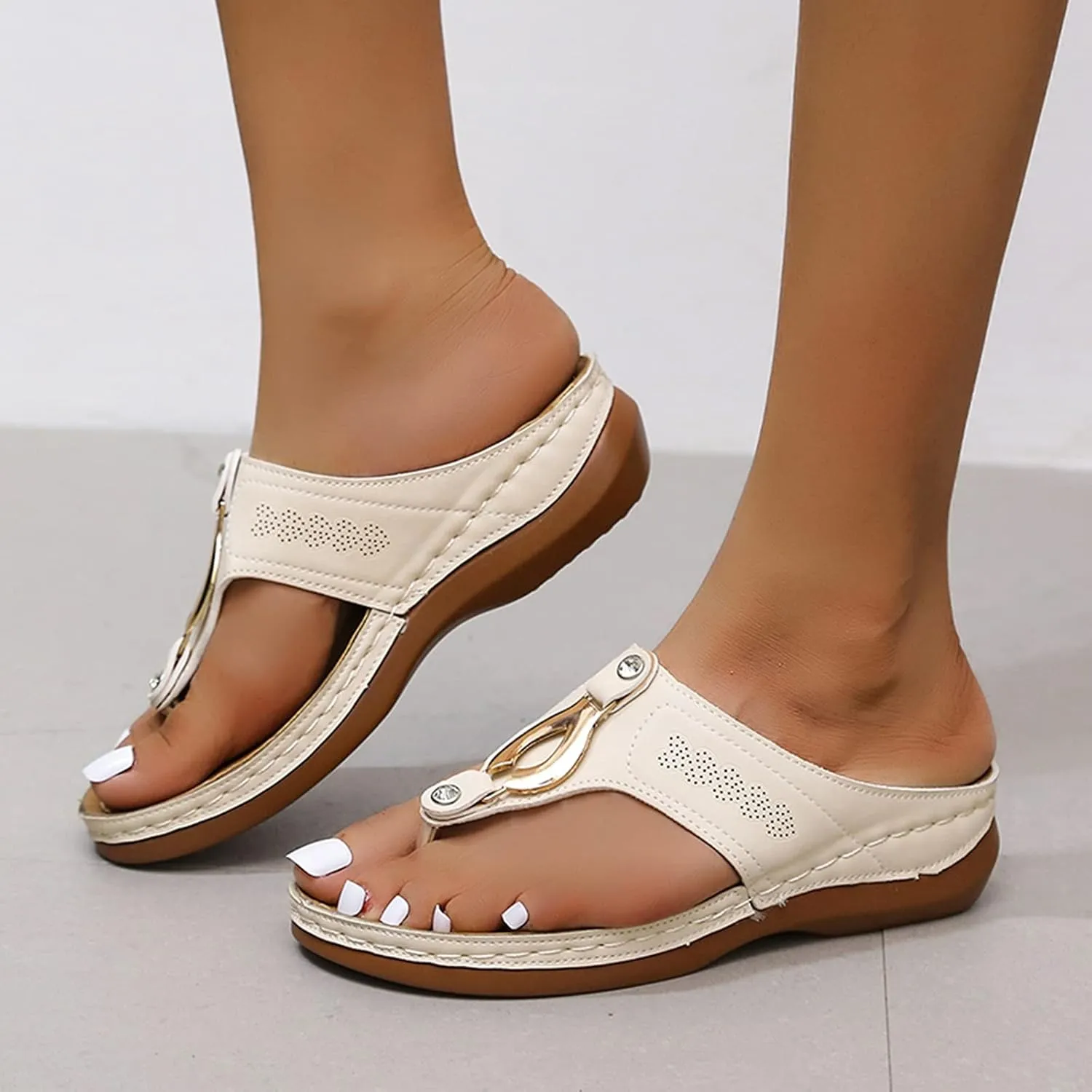 ZSpzx Women's Orthotic Cushion Flip Flops Recovery Walking Sandals for Women Comfortable Metal Plantar Fasciitis Bunion Casual Womens Non Slip-on Outdoor Slides Wedge Slide Dressy Summer Beach Shoes