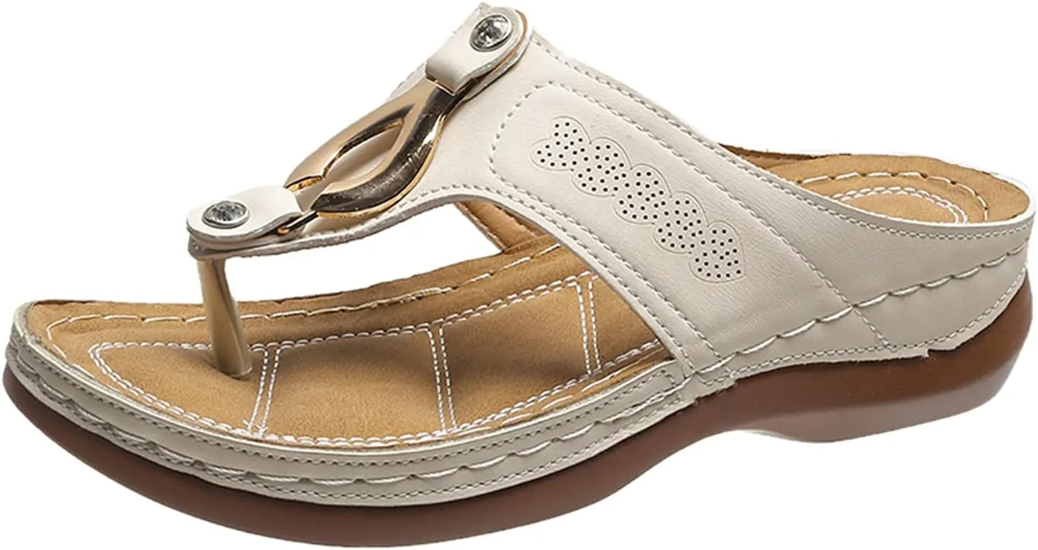 ZSpzx Women's Orthotic Cushion Flip Flops Recovery Walking Sandals for Women Comfortable Metal Plantar Fasciitis Bunion Casual Womens Non Slip-on Outdoor Slides Wedge Slide Dressy Summer Beach Shoes