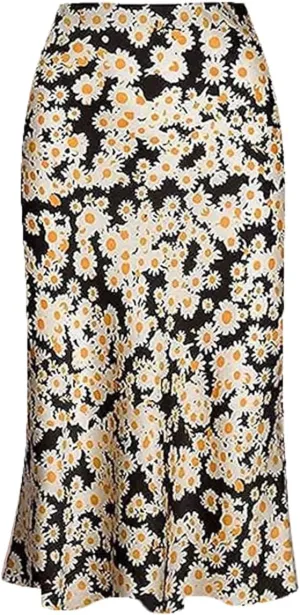 ZWSYXL Ladies Leopard Print Skirt High Waist Elastic Silk Satin Midi Skirt Spring Casual Mid-Length Cheetah A Link Skirts