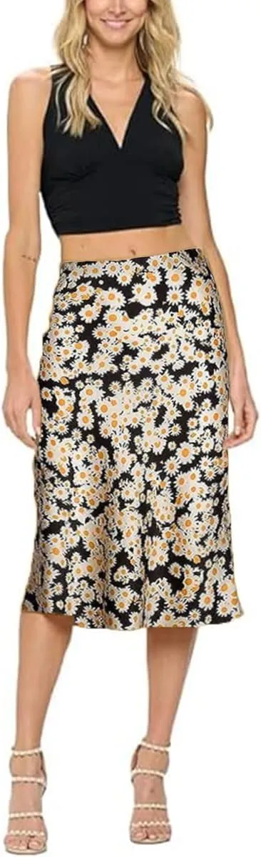 ZWSYXL Ladies Leopard Print Skirt High Waist Elastic Silk Satin Midi Skirt Spring Casual Mid-Length Cheetah A Link Skirts