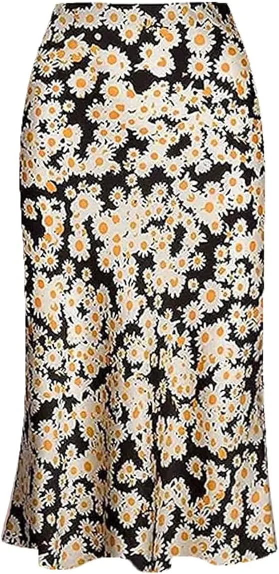 ZWSYXL Ladies Leopard Print Skirt High Waist Elastic Silk Satin Midi Skirt Spring Casual Mid-Length Cheetah A Link Skirts